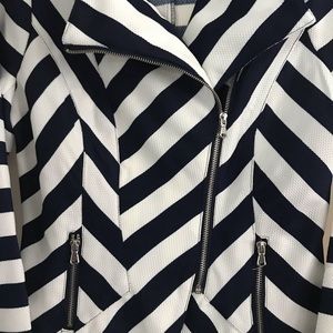Brand New Zip Navy Blue & White Stripe Blazer